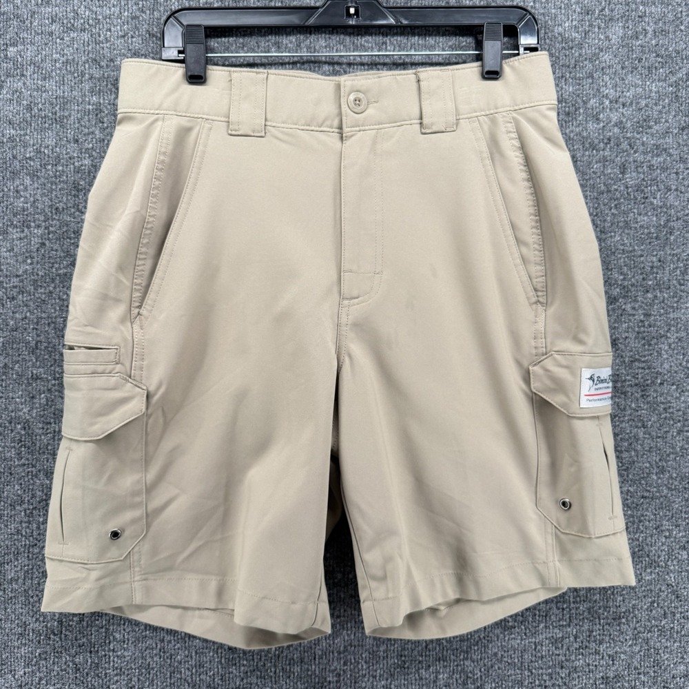Bimini Bay Shorts Mens 32 Beige Flat Front Relaxed Fit Cargo Casual Fishing